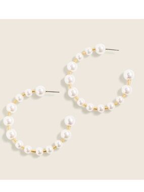 J. Crew Gold Hoop Earrings with White Pearl Beads